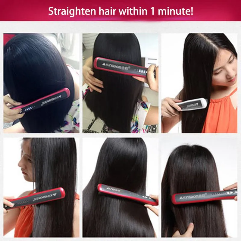 US plug 110V KD-388 New Professional Straightening Irons Come With isplay Electric Straight Hair Comb Straightener Iron Brush DHL