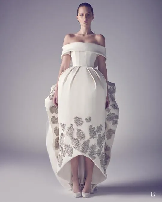 Bahar Ashi Stüdyo Gelinlik Modelleri Emboridery Kapalı Omuz Hi Lo Parti Elbise Saten Desen Çiçek Backless Balo Abiye giyim
