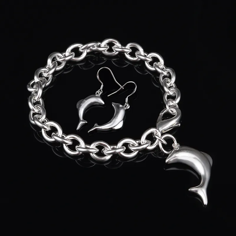 Spedizione gratuita con numero di tracciamento Vendita superiore Bracciale in argento 925 Bracciale con delfini appesi Gioielli in argento 20 Pz / lotto a buon mercato 1812