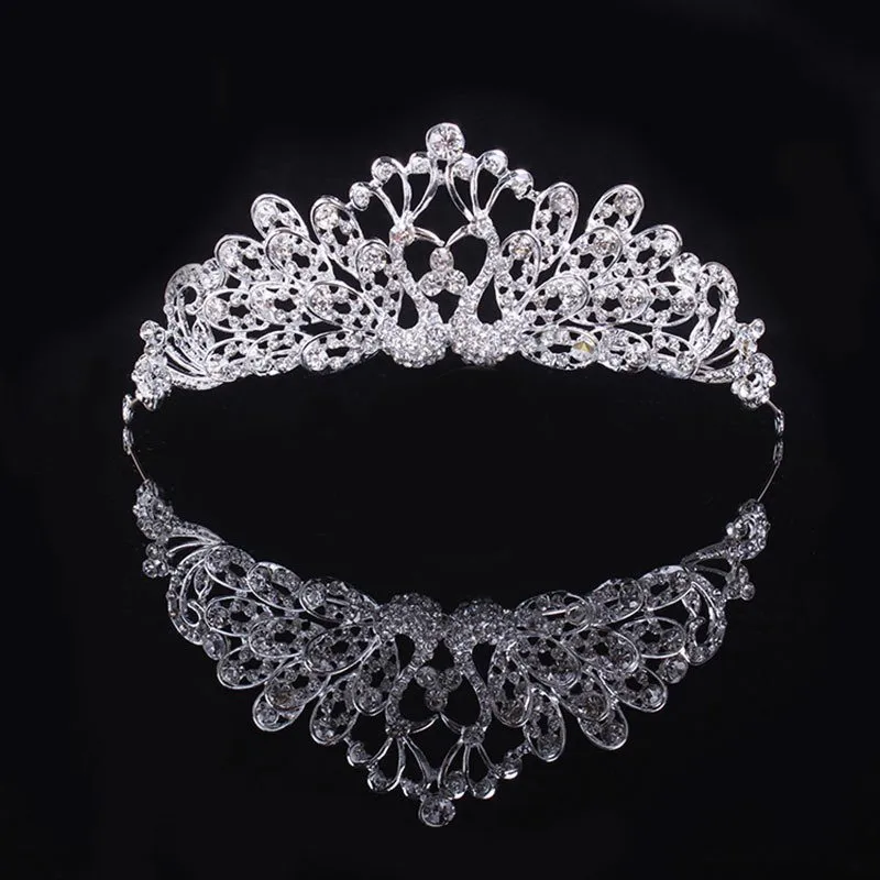 Luxury Silver Peacock Crystals Wedding Crowns Shinning Bridal Tiaras