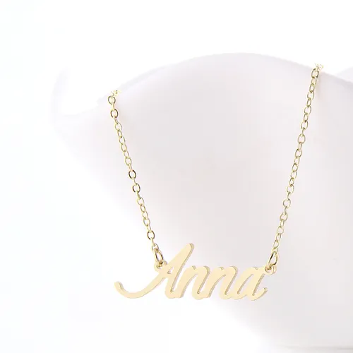 Anna Nameplate Personalized Name Necklace for Women Gold and Silver-Plated Stainless Steel Jewelry Pendant Charms