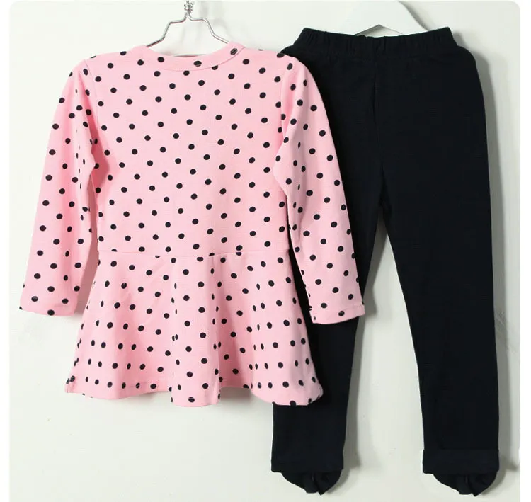 Baby meisjes lente outfits polka dots lange mouwen t-shirt met boog + broek 2 stks kinderen sets kids pakken mooie schattige outfit C-5