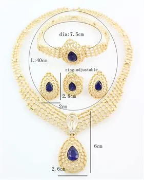 트렌디 한 18K 골드 도금 웨딩 아프리카 보석 비즈 여성 파티 두바이 목걸이 팔찌 귀걸이 반지 웨딩 쥬얼리 세트