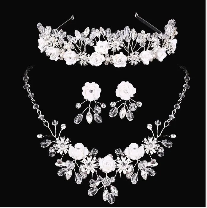 Coroas nupciais jóias românticas Rhinestone Tiara Colar Brinco Set Nupcial Acessórios Do Casamento Acessórios De Casamento De Jóias HT031