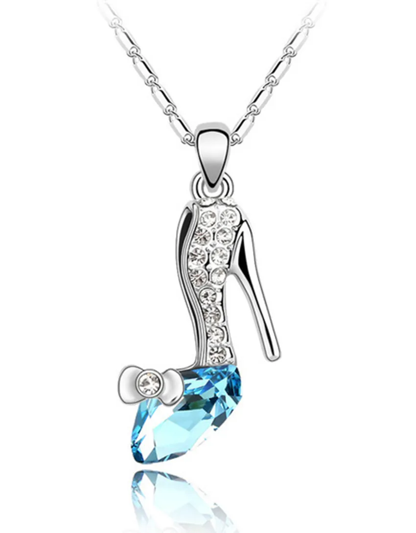 Nya Hängsmycken Halsband Österrikiska Crystal Cinderella Crystal Shoes Pendants 925 Stering Silver 18K Guldpläterade Kedjor Mode Smycken 10 färger