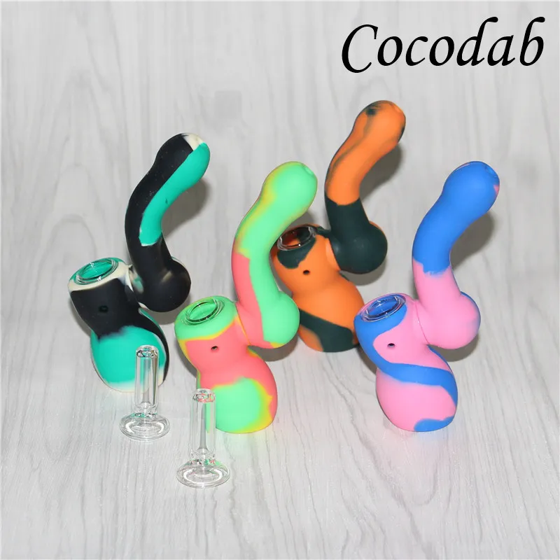 Nuevo diseño Tabaco Pipas para fumar de silicona Mini burbujeador de vidrio de agua Bong Multi Colors Portable Bubble HandPipes DHL