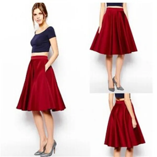 Red Womens Pleated Skirts Shining Fashion Ladies Skirts With Double ...