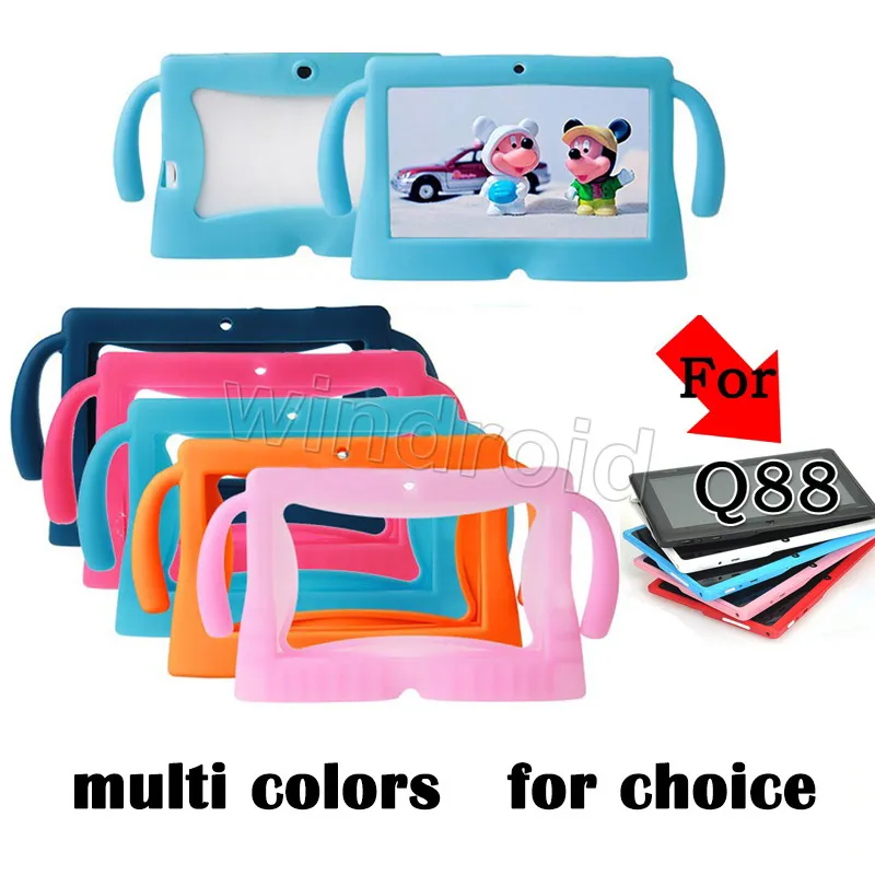 Kids carton Soft Silicone Silicon Case Protective Cover Rubber with handle For 7 " Q88 A13 A23 A33 Tablet pc MID Colorful Free DHL 50pcs