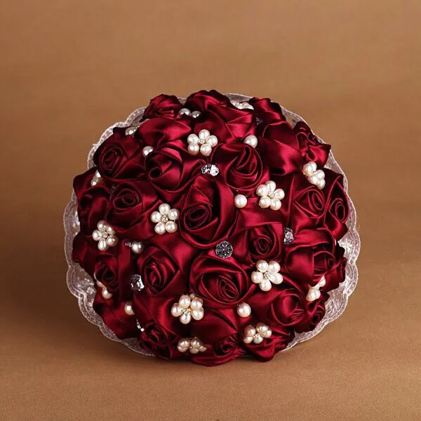 Handmade Wedding Rose Flower 2016 Handmade Wedding Rose kwiat Bukiet Bridal Kryształ Perły Jedwabiu Satin Brooch Broik Bukiet