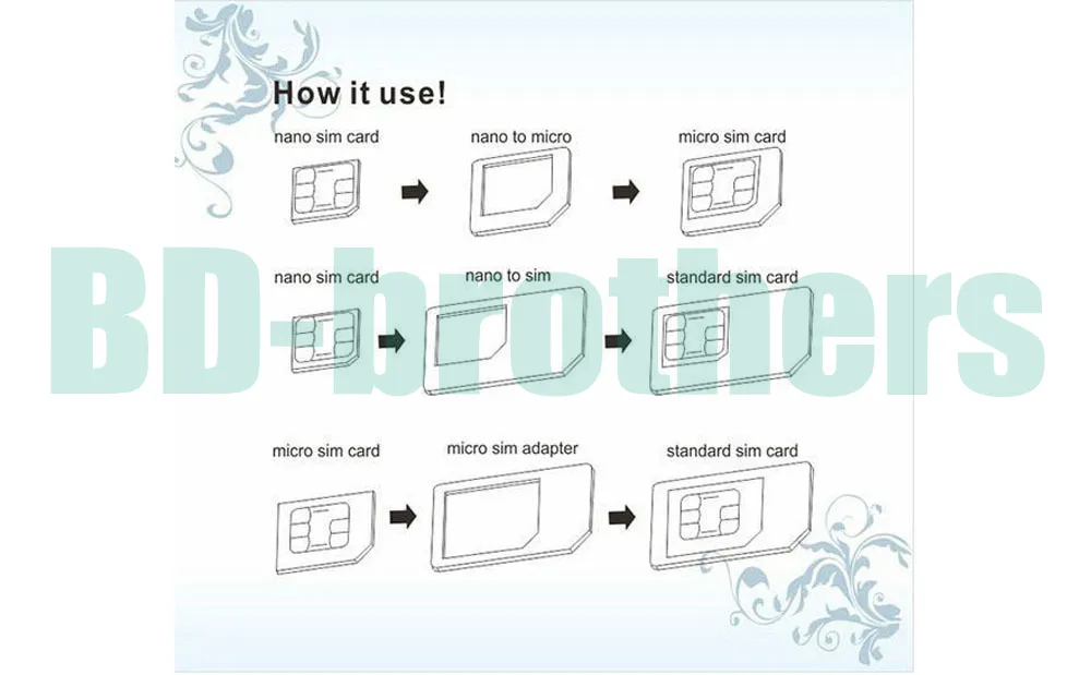 Zwart 4 in 1 Nano Micro Sim-kaart Adapter Adapter met Eject Pin Key voor iPhone 4G 5 5S 5C Samsung 6G 6plus lot5175247