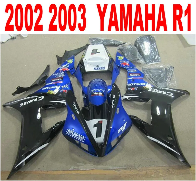 사출 성형 무료 배송 YAMAHA YZF-R1 02 03 yzf r1 2002 2003 bluel 검정 고품질 정형 키트 XQ4