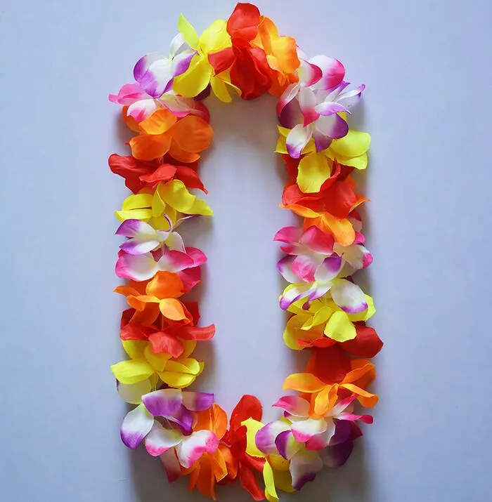 하와이 꽃 목걸이 실크 꽃 화환 파티 용품 화환 치어 리더 멀티 컬러 하와이 농축 암호화 꽃 레이