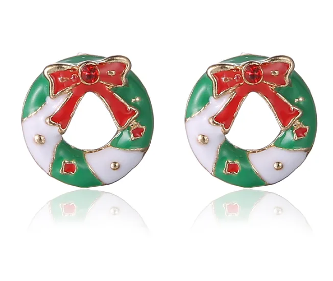 크리스마스 선물 스터드 귀걸이 한국 레트로 레드 Bowknot 귀여운 16mm 양 링 귀걸이 합금 + 에나멜 모조 다이아몬드