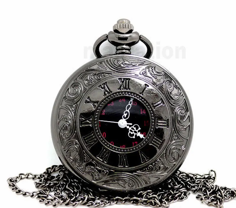 Partihandel 100st / Lot Black Classic Roman Pocket Watch Vintage Pocket Watch Män Kvinnor Antika Modeller Tuo Table Watch PW026