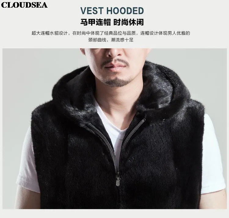 Fall-Mink Skin Fur Vest With Hoodie Mens Black Waistcoat Designer Sleeveless Jackets For Men High Quality  Vests Stylish