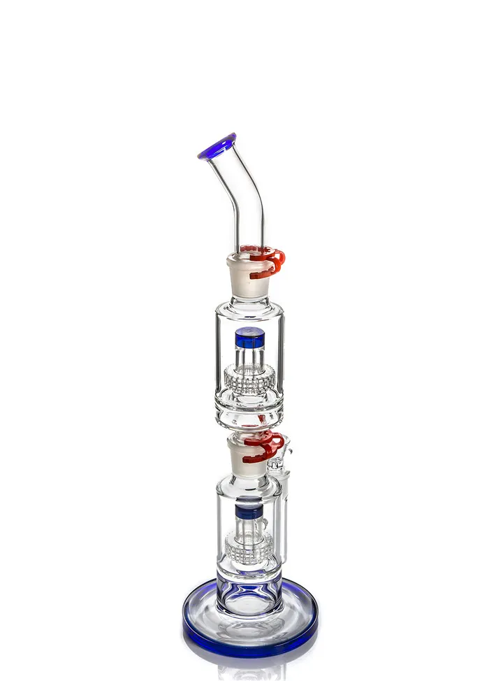 hookahs Bong Heady Thick Bubbler Glass Blue Matrix and Birdcage Percolator Water Pipes Removable Straight Tube Recycler Oil Rig 18"