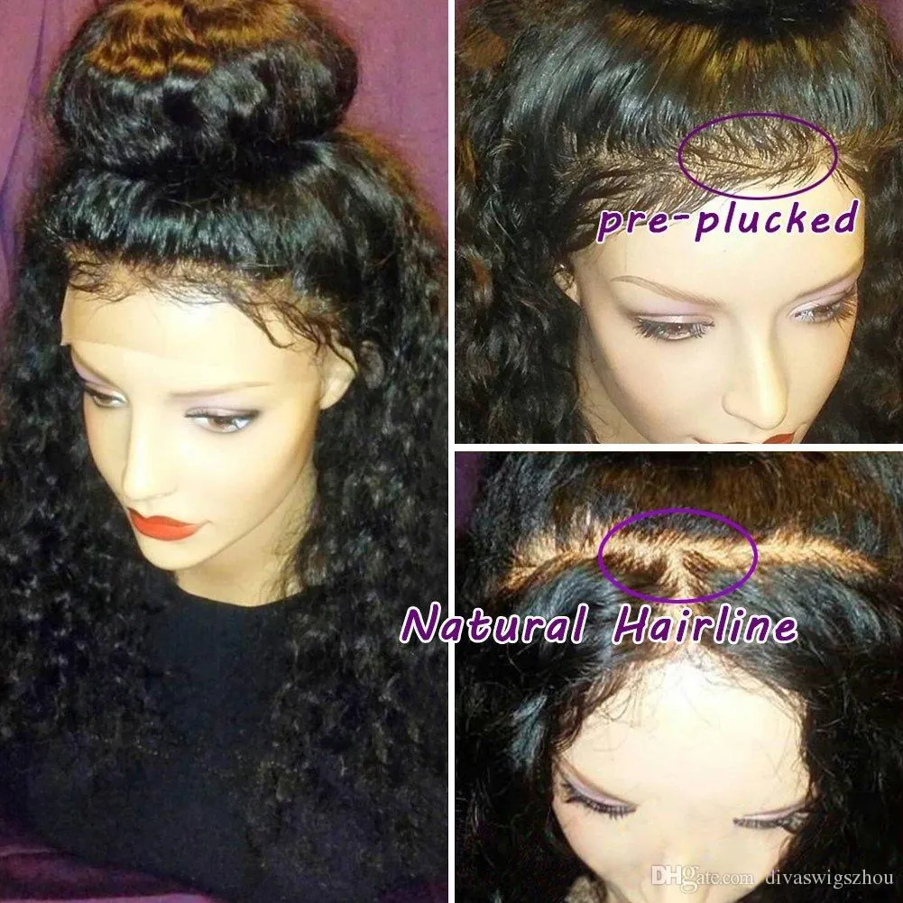 Pre zepsuty 360 koronki frontal z perukami Cap Brazylijski Głębokie Kręcone Front Natural Hairline HDlace Virgin Hair (18 calowe, kręcone) Diva1