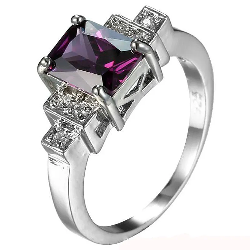 Luckyshien Family Friend Gifts Rings Amethyst Topaz Square Rings 925 Silver Wedding Lovers Men Women Jewelry299S