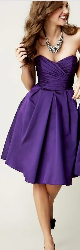 Cheap Simple Dark Purple One Shoulder Sleeveless Short Bridesmaid Dress Satin Corset Knee Length Zipper Elegant Wedding Party Dresses Gown