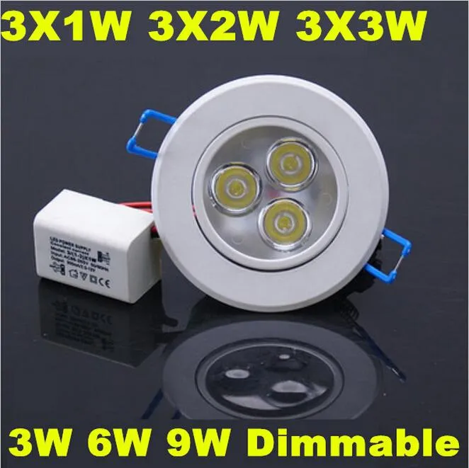 Inbyggd LED-downlight 3W 6W 9W Dimbar taklampa AC85-265V Vit / varm vit LED Down Lamble Aluminium Värmekans