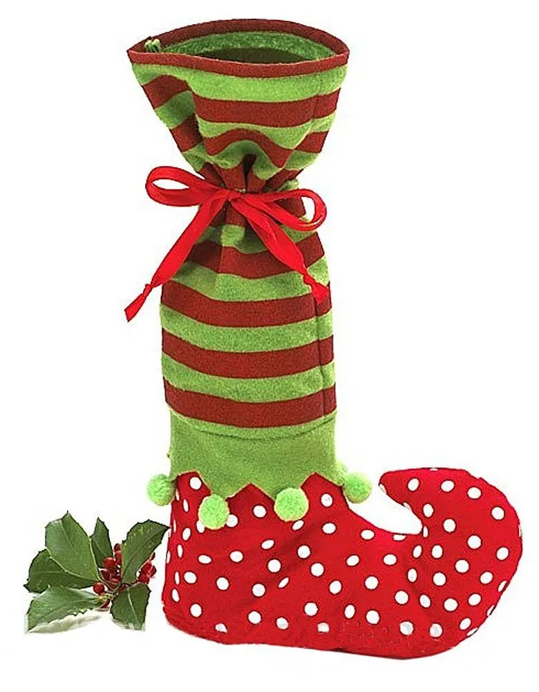 Santa's Helper Christmas Decor Party Supplies Polka Dotted Candy Bags Christmas Gift Bags Shoes Design Wholesale