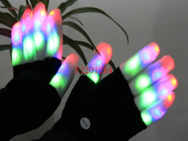 100ピース/ロット送料無料新着指先発光LEDライト点滅手袋ミトンレイブパーティーバーコンサート小道具G02
