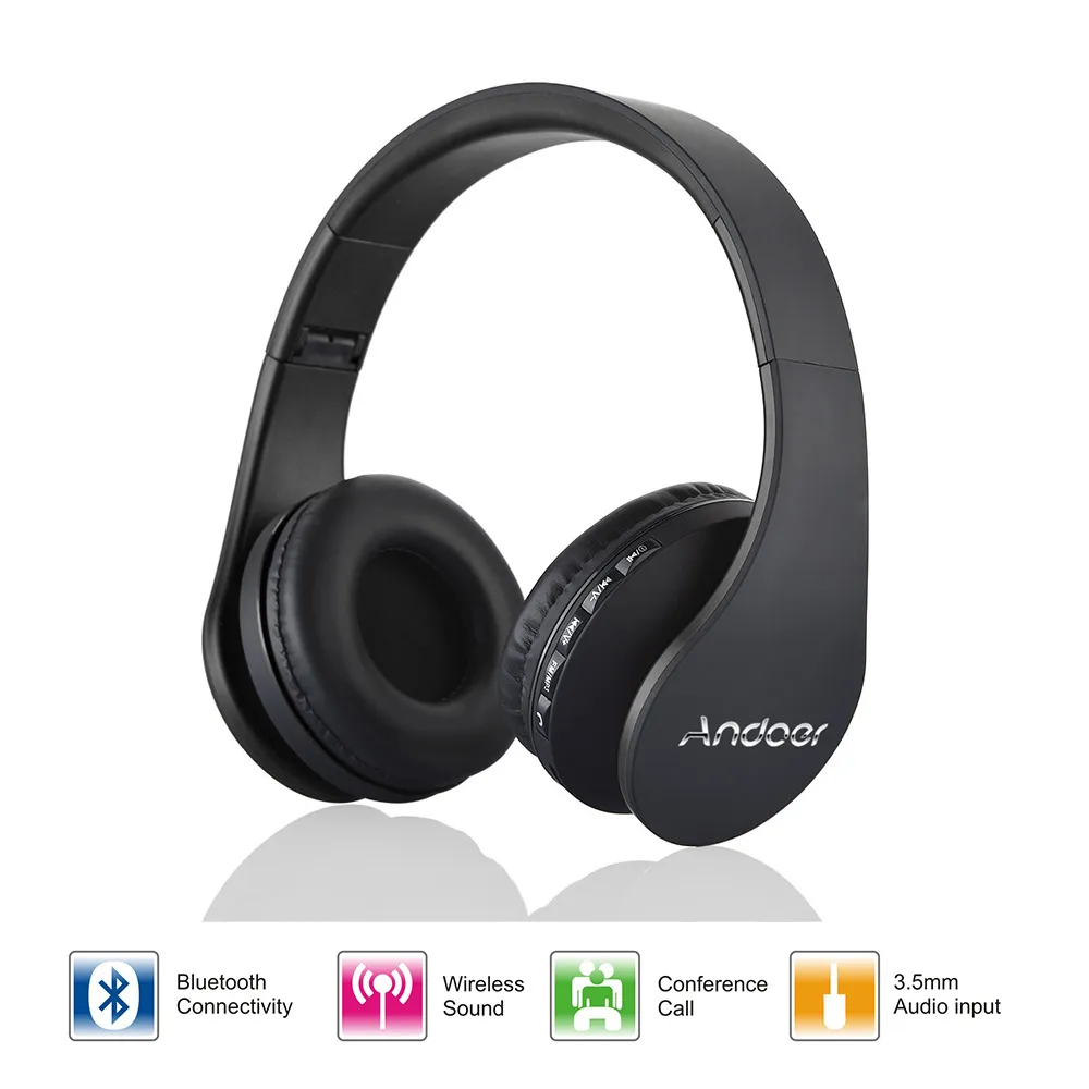 Hoge kwaliteit Andoer LH-811 Digital 4 in 1 Stereo Bluetooth 3.0 + EDR Hoofdtelefoon Draadloze Headset Muziek Oortelefoon met Micphone