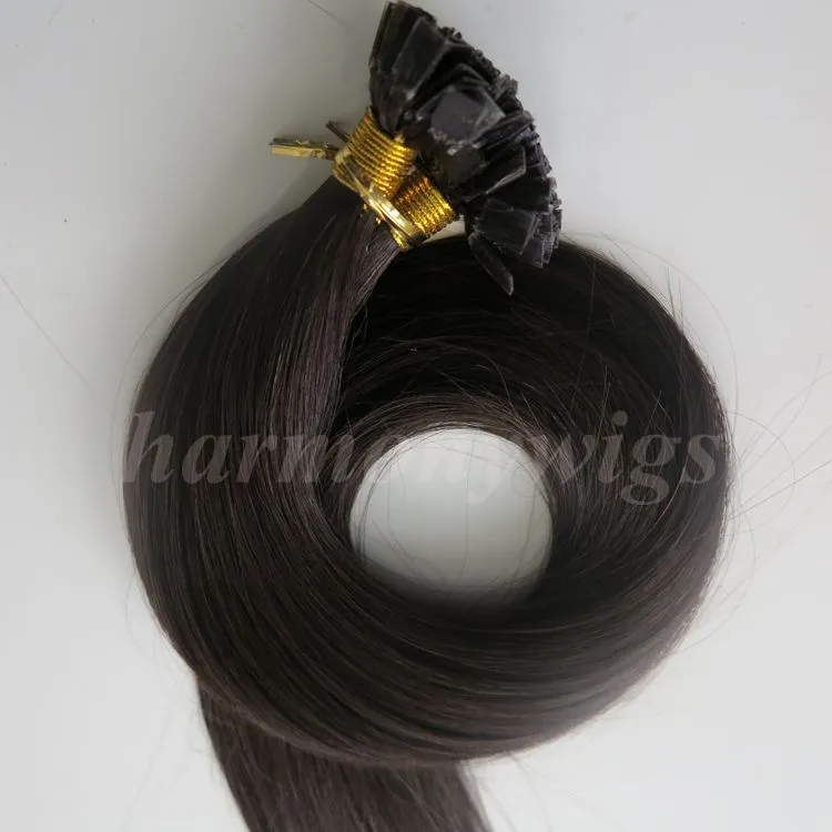 200g =200Strands Flat tip hair pre bonded keratin hair extensions 18 20 22 24inch #1B/Off Black Brazilian Indian Remy Human Hair