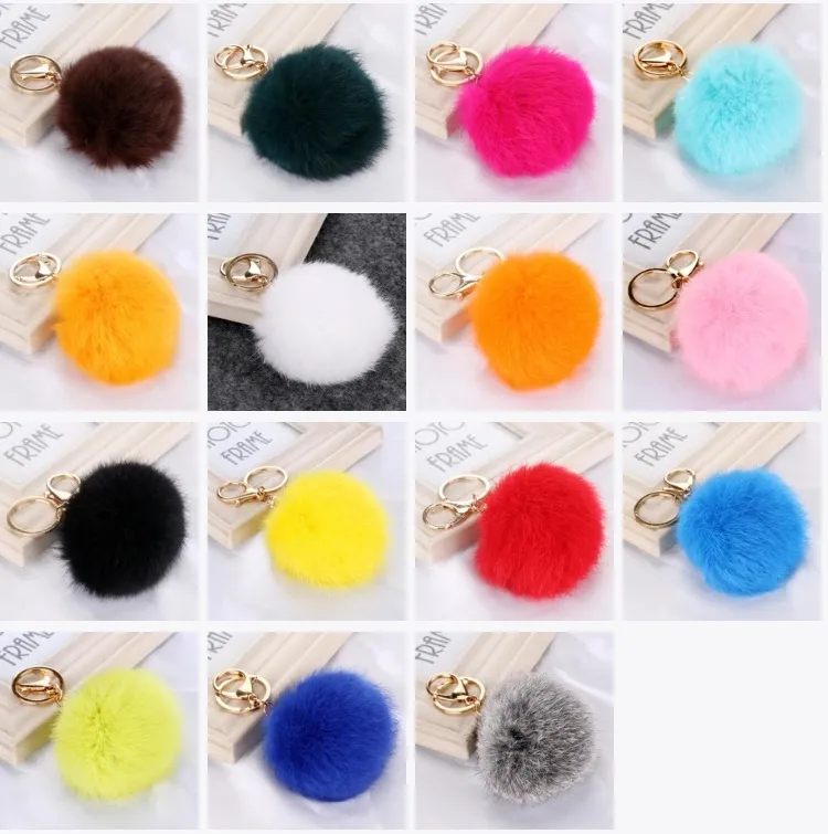 Moda Słodkie Prawdziwej Skóry Rabbit Fur Ball Pluszowy Breloczek Łańcuch Do Samochodu Key Bag Ring Torba Wisiorek Keychain Złoty Srebrny Łańcuch 8 CM