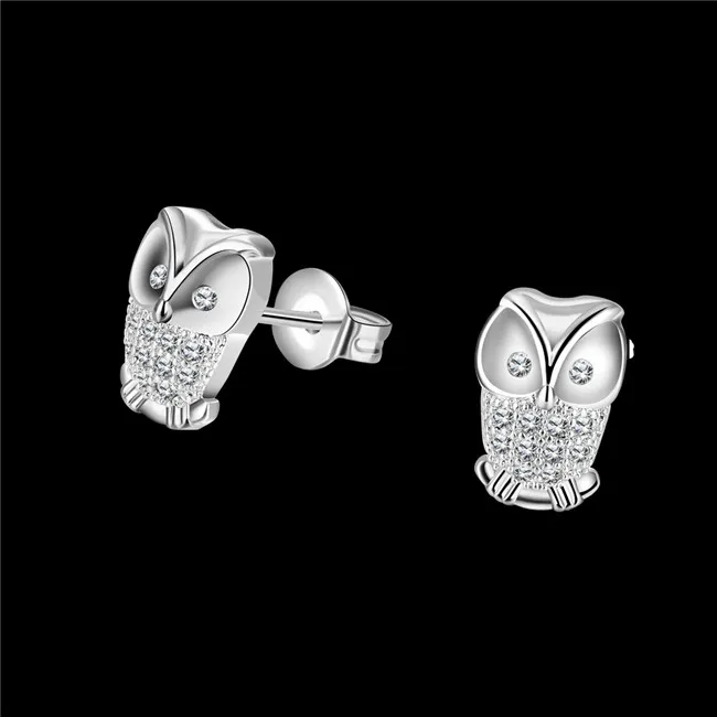 New Design Real 18K platinum plated CZ diamond owl stud earrings Fashion Jewelry Party Christmas Gifts for girls free shipping