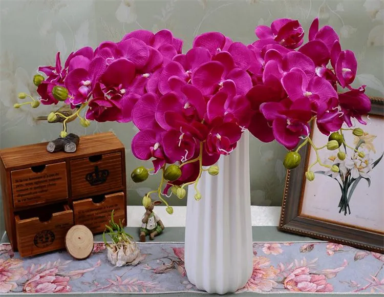 Silk Single Stem Orchid Flower Artificial Flowers Mini Phalaenopsis Butterfly Orchids Pink/Cream/Fuchsia/Blue/Green Color