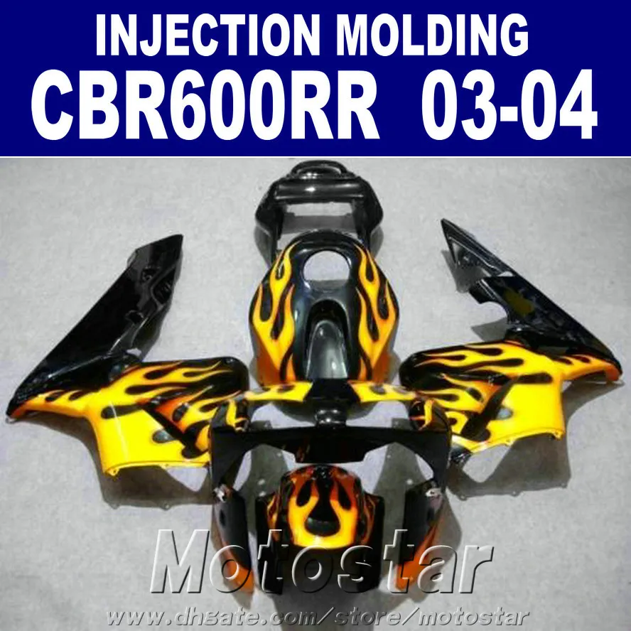 Free cowl!Injection Molding yellow flame one for HONDA CBR 600RR fairing 2003 2004 cbr600rr 03 04 body repair parts OXSD
