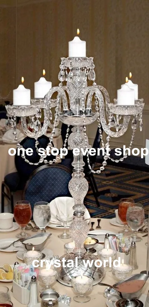 Beautiful tall metal acrylic silver 5 arms candelabra for wedding centerpieces wedding decoration party