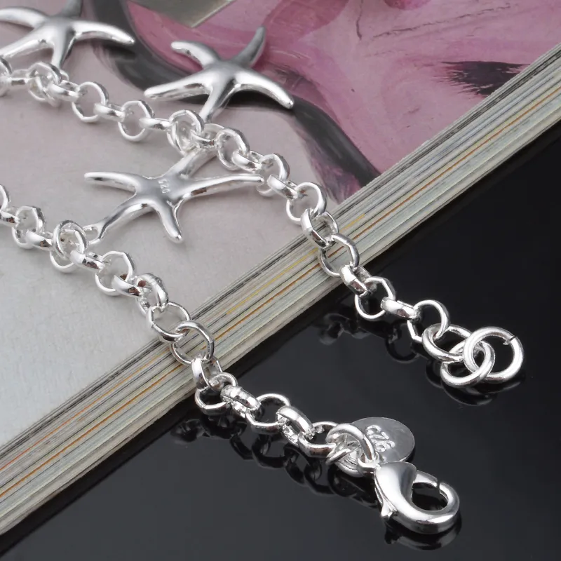 Livraison gratuite avec numéro de suivi Top vente 925 Bracelet en argent 5 étoiles de mer Bracelet bijoux en argent pas cher 1809