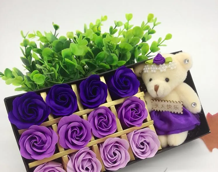 Valentine's day gifts, lovely bear and 18 soap roses wedding gift box of soap SR10