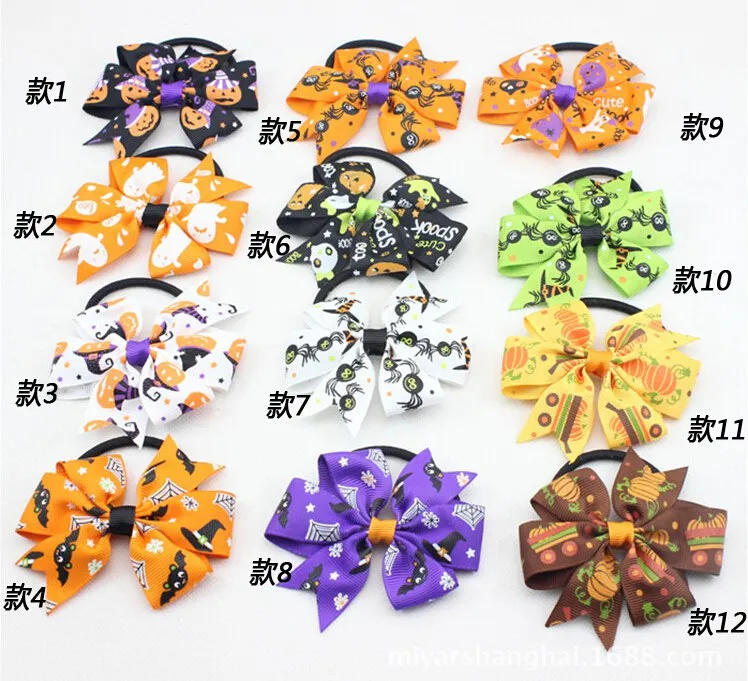 Happy Halloween Hair Bows Clips Spook Haar Tie Touw Boog Band Cartoon 3 