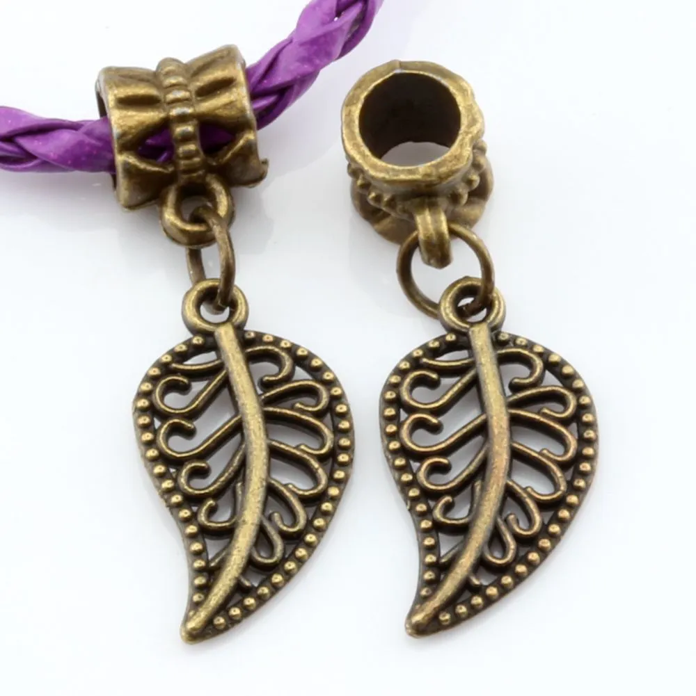 Hot ! Antique Bronze Alloy Filigree Leaves Charm Pendants 10.5 x 19 mm DIY Jewelry