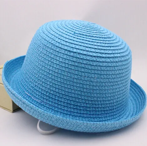 2015 summer girls and boys straw hat kid caps Unisex Vintage Beach Summer Trilby Packable Crushable Straw children's Sun Hat 