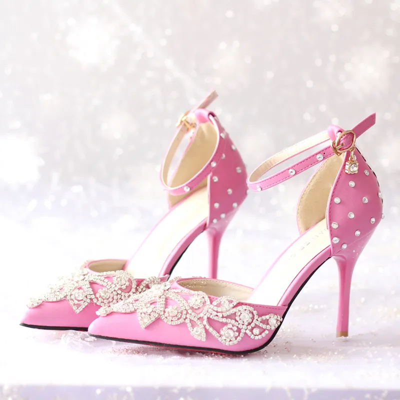 Острым носом новые женщины высокие каблуки выпускного вечера свадебные туфли Леди Кристалл платформы Рейчел Белый свадебные туфли с пряжкой ремень