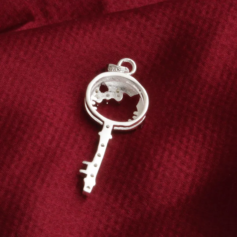 fashion high quality 925 silverl cat Key with White diamond jewelry 925 silver necklace Valentine's Day holiday272m