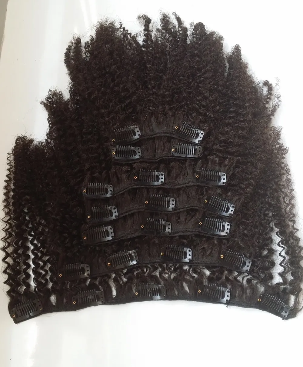 GEASY Top Lace Clips in Haarverlängerungen, natürliches Schwarz, 100 peruanisches Echthaar, Afro-Kinky-Curly, für Afroamerikaner, Schwarz, W9795221