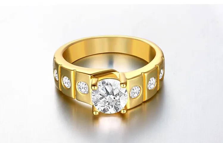 2015 new Noble K gold plating gentleman circular facet zircon fashion personality men Ring Gold/rose gold/perkin Size US8 US9 US10 