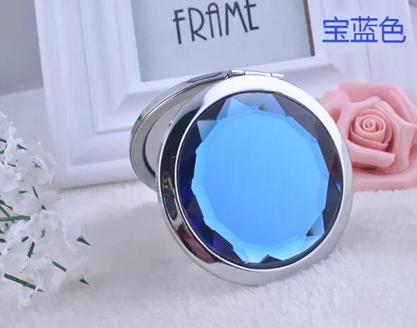 7 cm miroir de maquillage pliant miroir compact avec cristal, miroir de poche en métal pour cadeau de mariage miroir cosmétique