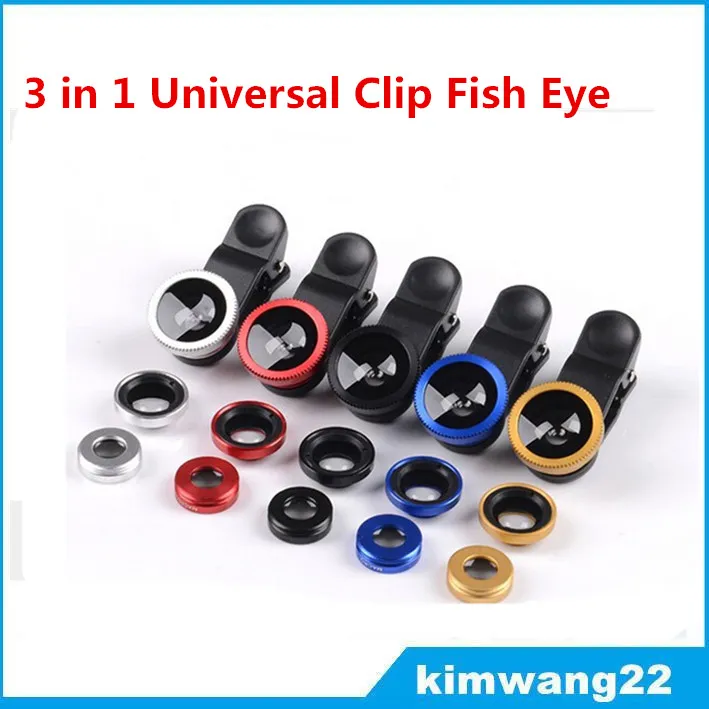 Fabrieksprijs 3 in 1 Universele Clip Fish Eye Wide Angle Macro Telefoon Fisheye Camera Lens voor iPhone Samsung HTC LG