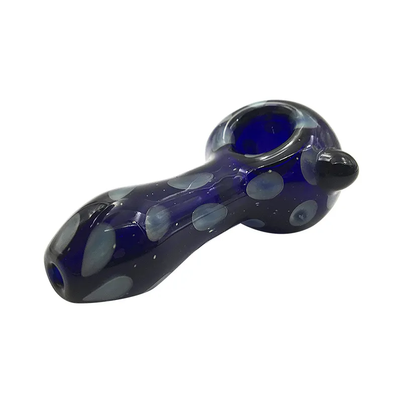 Nieuwe collectie olie brander fumed glazen lepel buizen blauw glazen hand pijp buis met witte stippen en knikkers