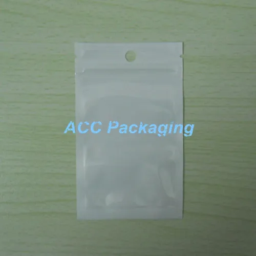 Pequeno 8x13cm (3,1 "x5.1") Branco / Clear Auto Seal Zipper plástico Retail Packaging Bag Zipper Bloqueio Bag pacote de varejo Com Asa Buraco