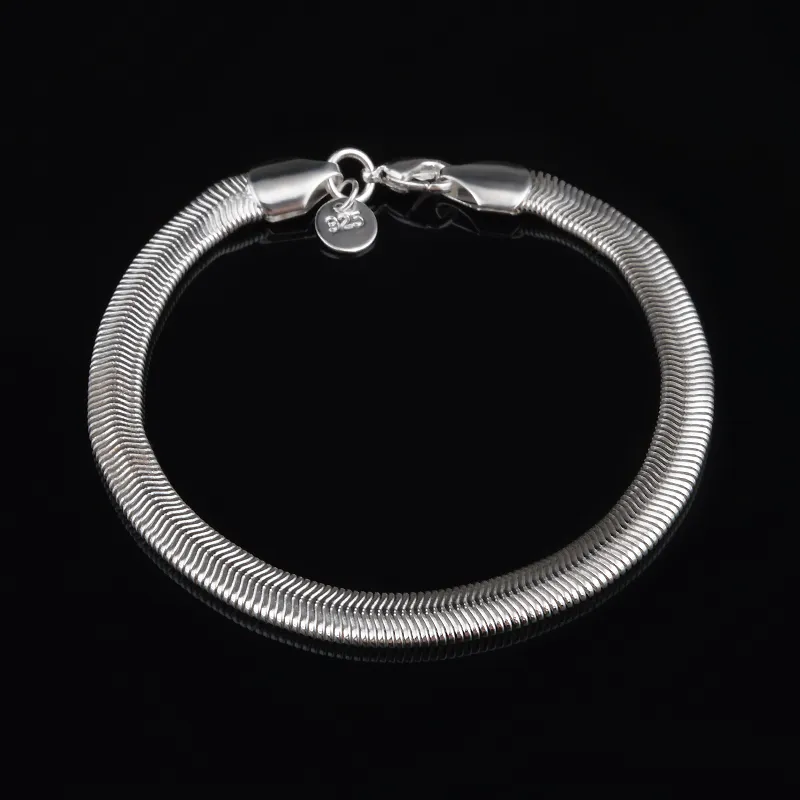Med spårningsnummer Topp 925 Silver Armband 6M Flat Snake Chain Armband Silver Jewelry 20st mycket billigt 1562256