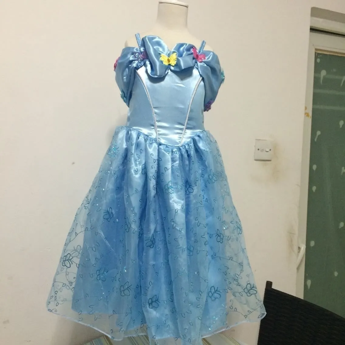 2015 Newest Cinderella Dress For Kids Children Cinderella Cosplay Costume Girls Princess Fancy Dress butterfly free shipping in stock