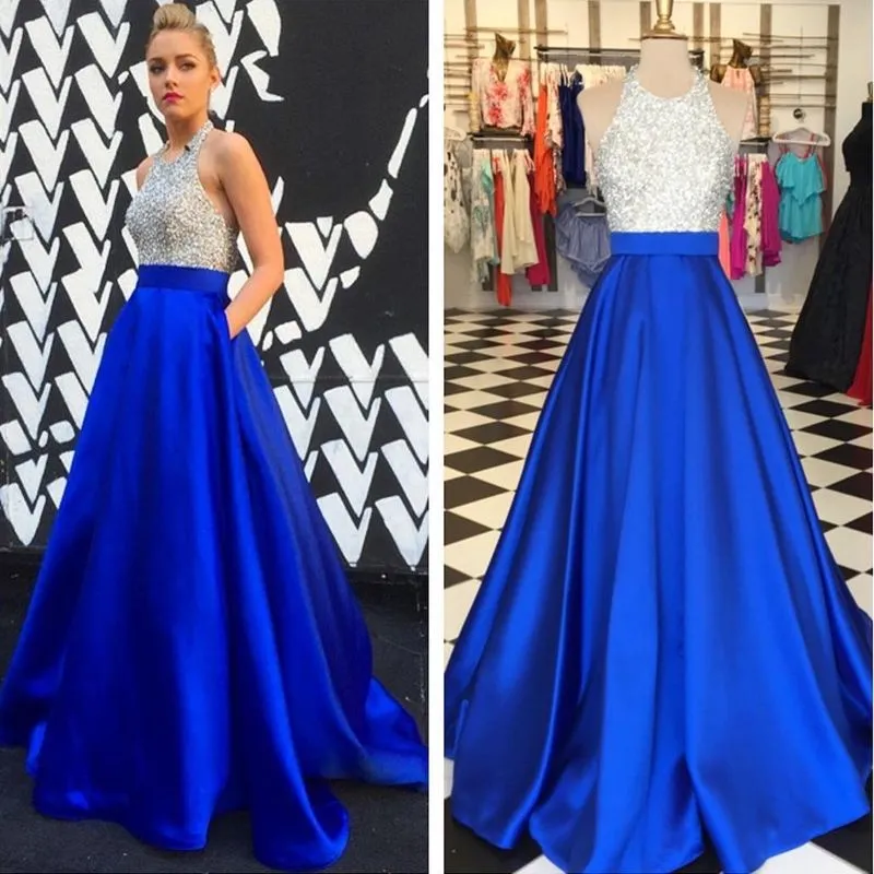 Royal Blue Full Length Prom Dresses Long Ball Gown Top Sequined Dresses Evening Wear 2018 Holiday Real Image Formal Party Gowns For Weddings