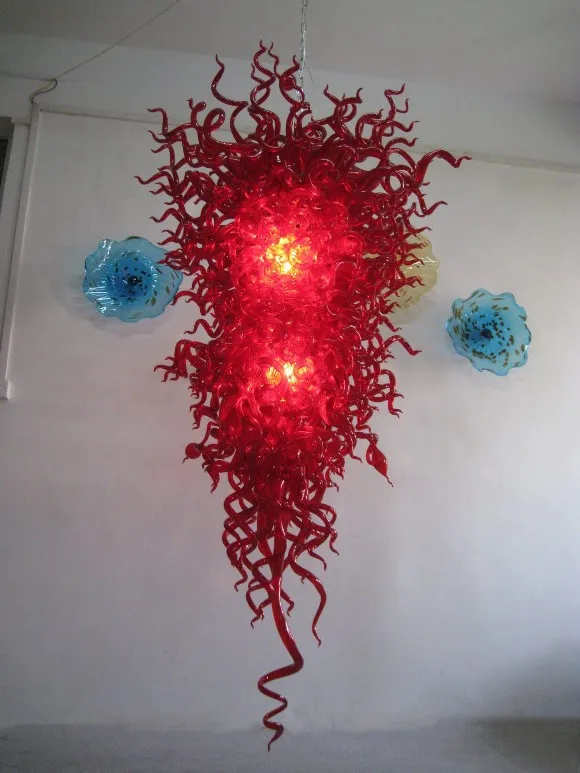 Lampadario moderno in vetro di Murano rosso Lampadari a sospensione a LED soggiorno Camera da letto Scala Illuminazione a soffitto decorativa artistica a risparmio energetico